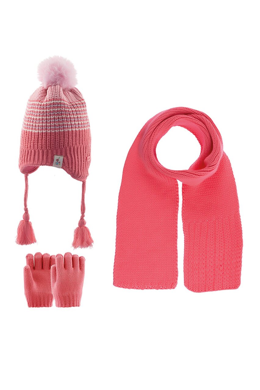 Kitti Kız Atkı Bere Eldiven Takım (1-4 Yaş) K23160-03 Koyu Pembe - 1