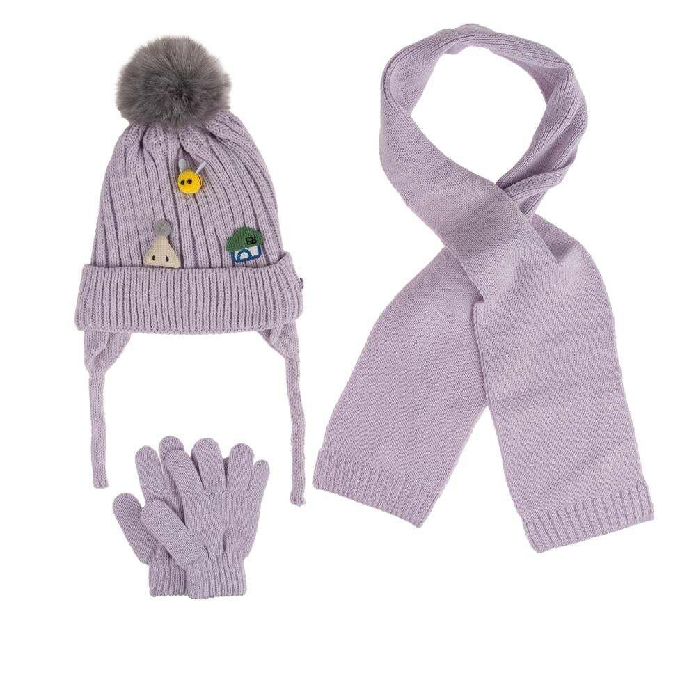 Kitti Bebe Kız Atkı Bere Eldiven Takım (1-4 Yaş) K24160-03 Lila - 1