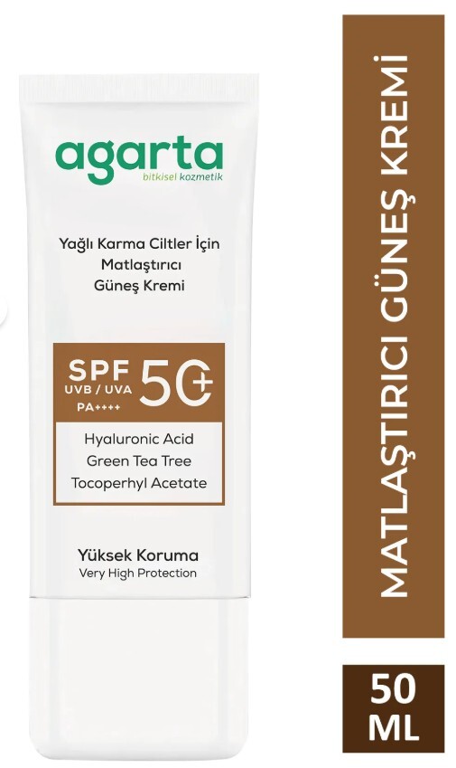 Agarta Doğal Güneş Kremi Yağlı Karma Ciltler İçin Matlaştırıcı 50 SPF 50 ml - 1