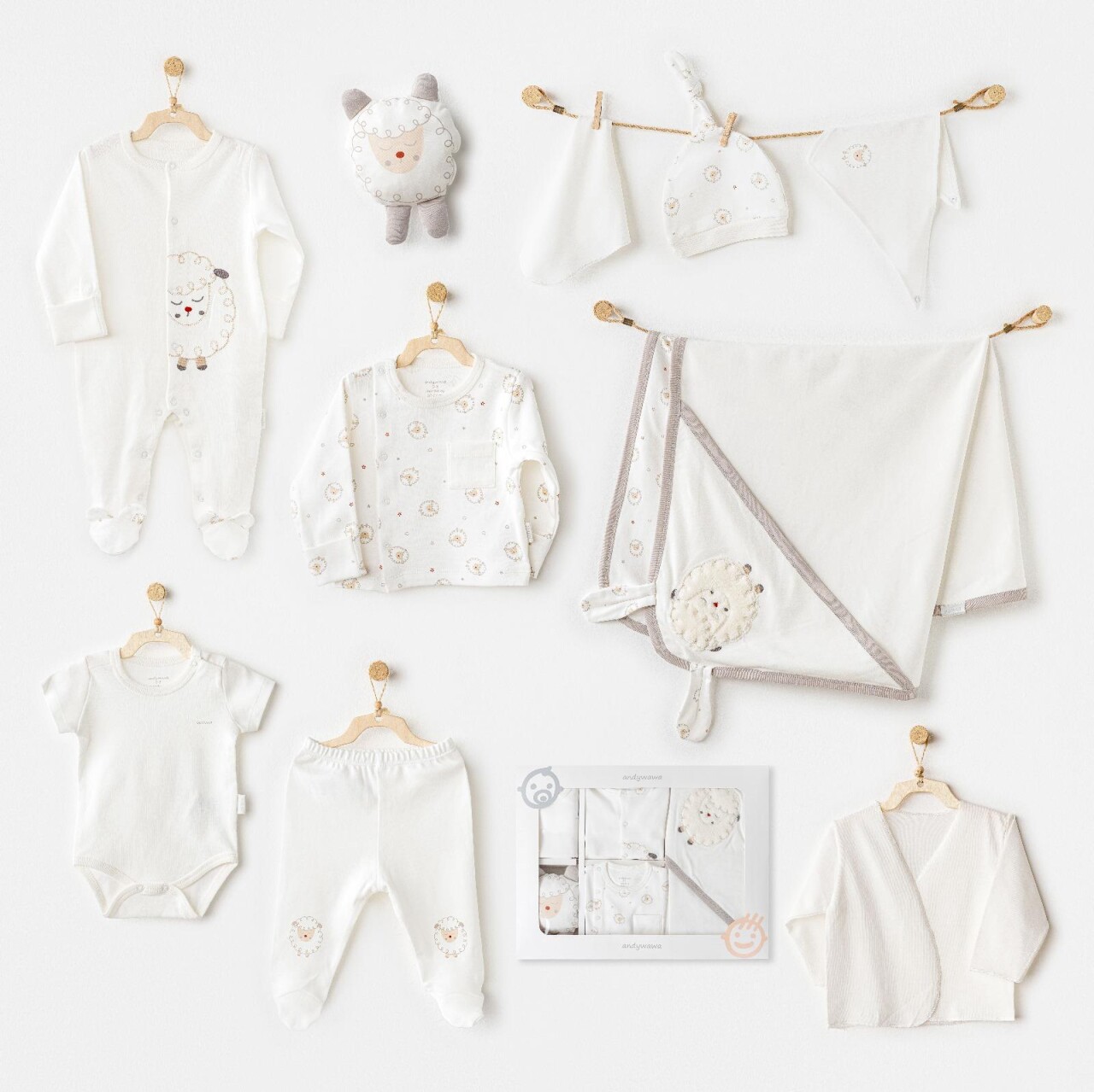 Andywawa AC25561 Newborn Set Tinny Ships 10'Lu Hastane Çıkışı Ekru - 1