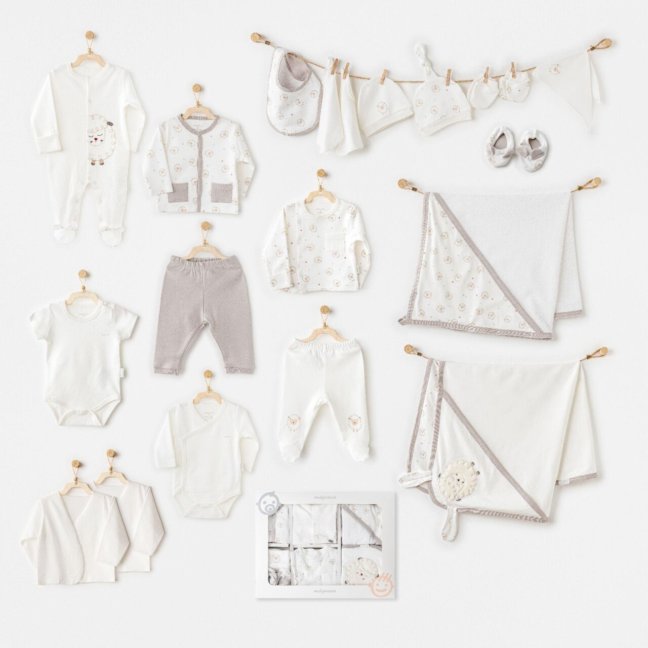 Andywawa AC25562 Newborn Set Tinny Ships 20'Li Hastane Çıkışı Ekru - 1