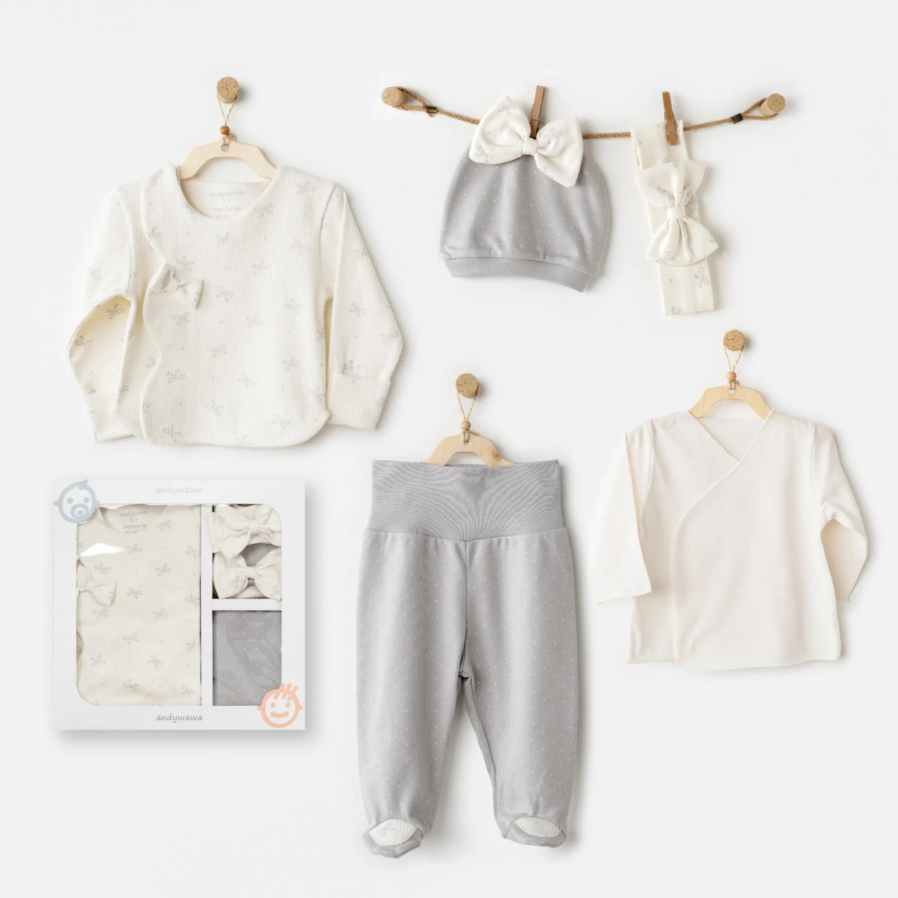 Andywawa AC26250 Baby Bow Bliss 5'li Hastane Çıkışı Ekru - 1