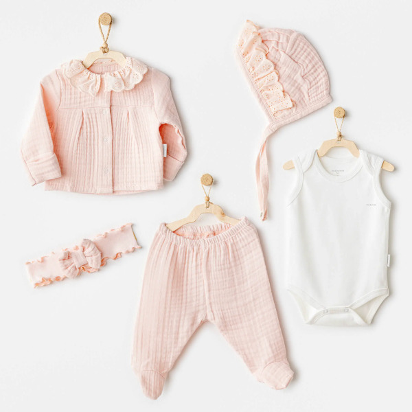 Andywawa AC25840 Natural Gift Müslin 5'Li Hastane Çıkışı Salmon - Andywawa