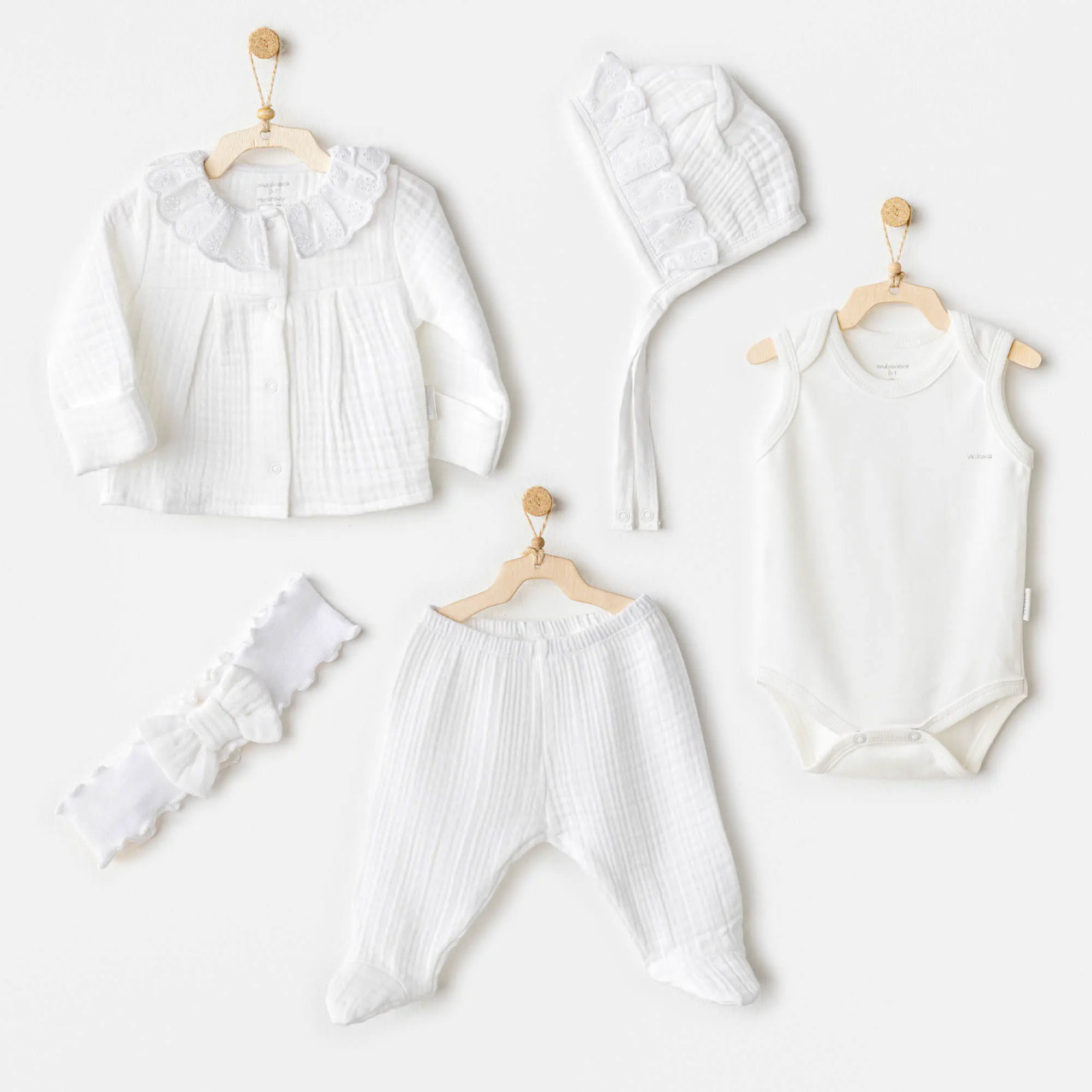 Andywawa AC25840 Natural Gift Müslin 5'Li Hastane Çıkışı White - 1