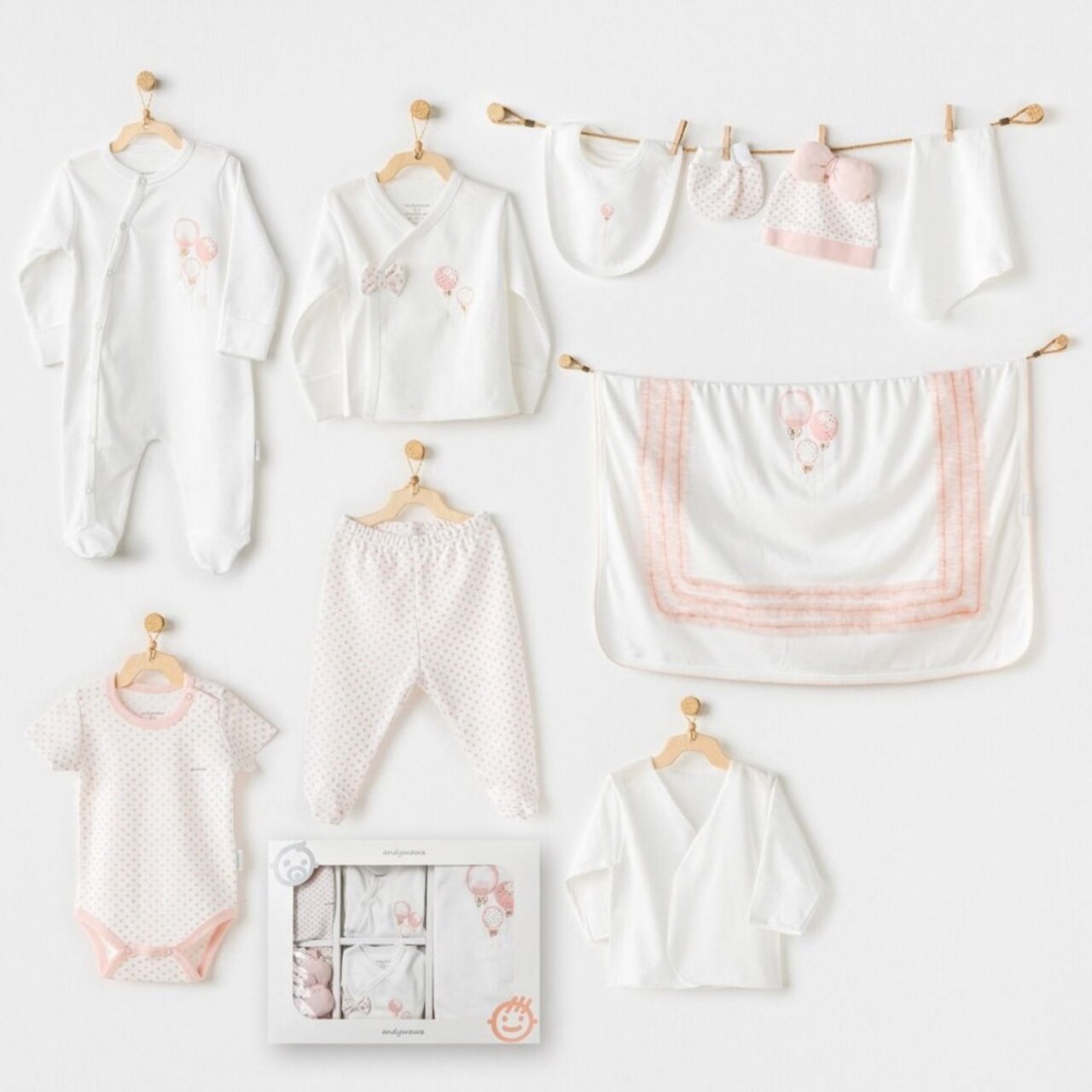 مجموعة أنديواوا AC25551 للمواليد الجدد، بالونات وردية، مجموعة خروج من المستشفى مكونة من 10 قطع (لون بيج فاتح) - 1
