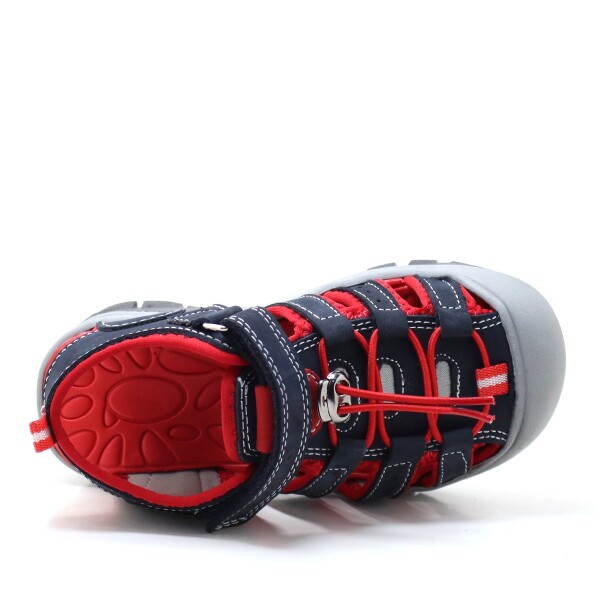 Artico Rock Hakiki Deri Lacivert Kırmızı Çocuk Sandalet - 6