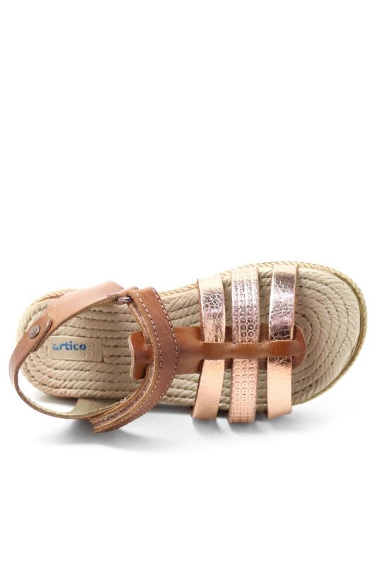 Artico Bellini Vaketa Hakiki Deri Taba Kız Bebek Çocuk Sandalet - 6