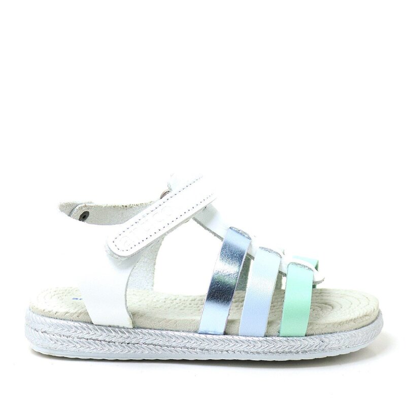 Artico Bellini Vaketa Hakiki Deri Beyaz Mavi Yeşil Kız Bebek Çocuk Sandalet - 2