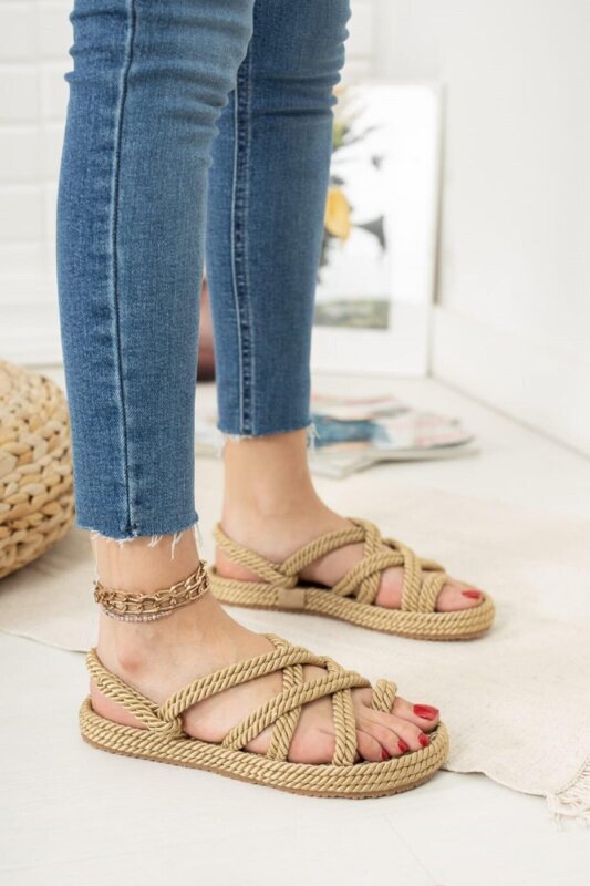 صندل أرتيكو أزوراس برونزي ذهبي بأشرطة متقاطعة وحبل - 3