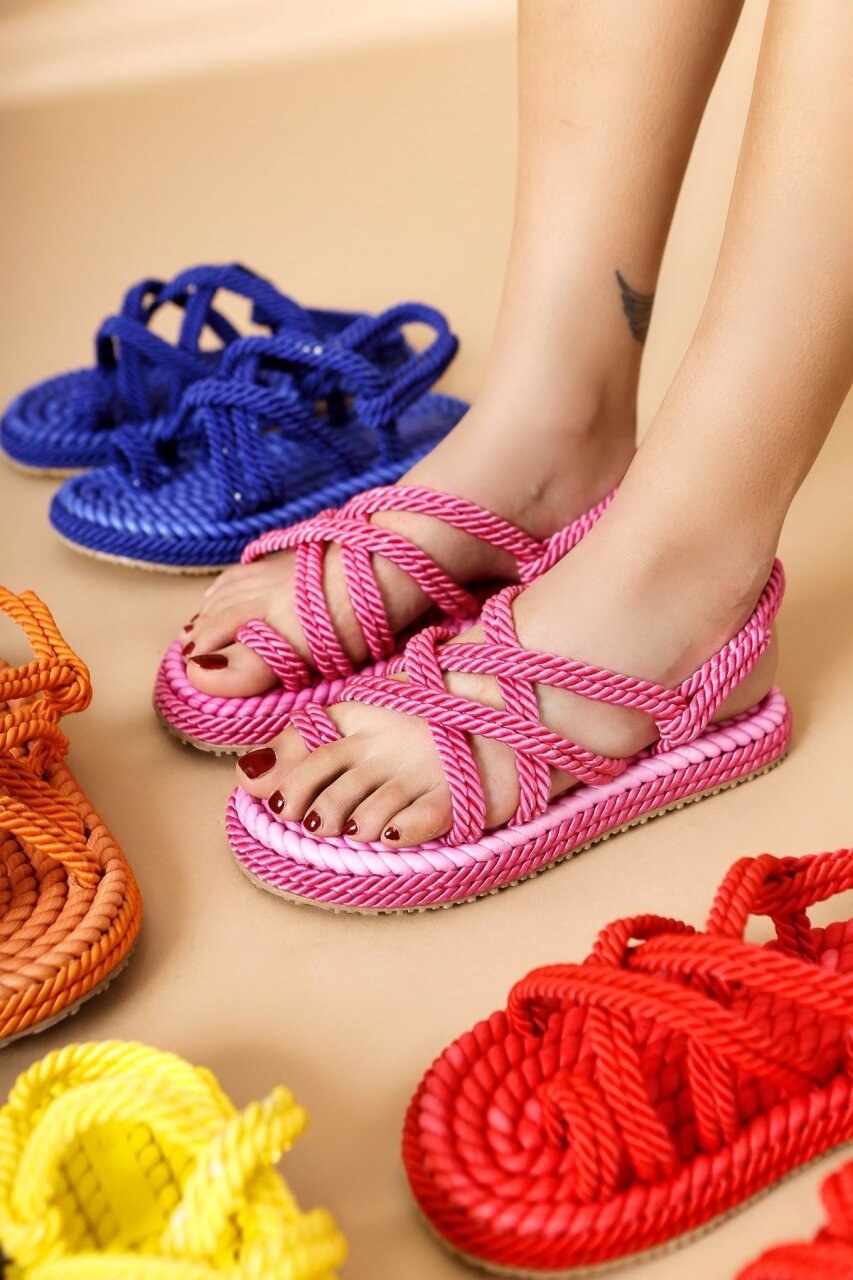 Artico Azuras Fuşya Çapraz Bantlı Halat Sandalet - 4