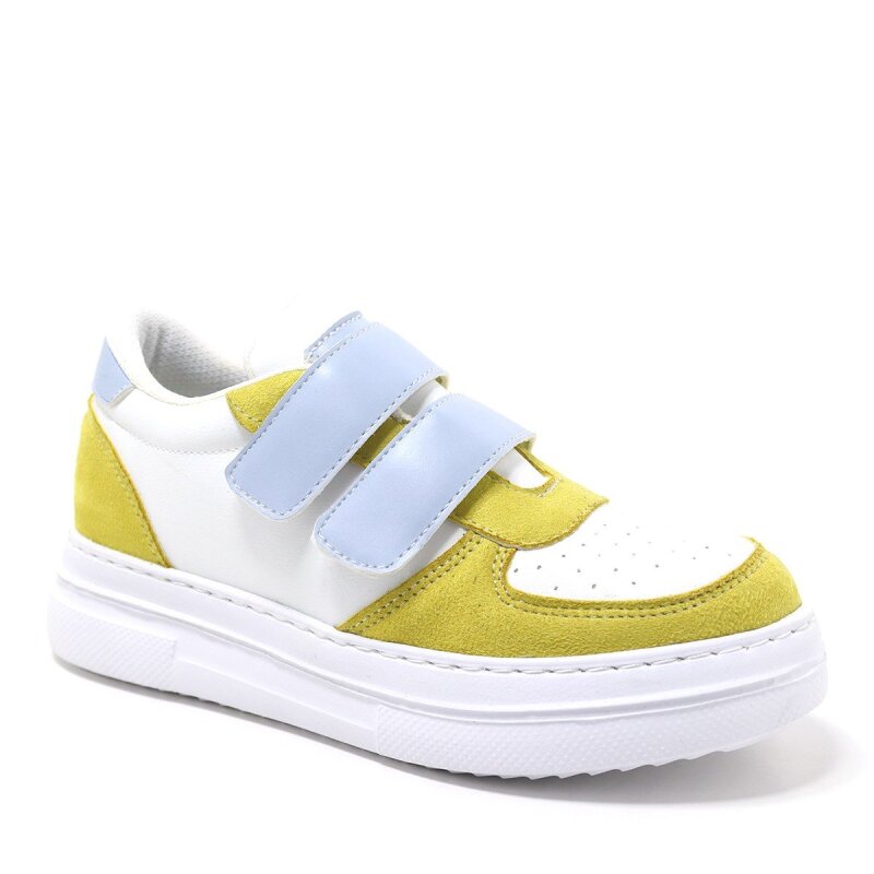 حذاء رياضي للأطفال من Artico Hellsa باللون الأبيض والأصفر بشريط فيلكرو - Artico