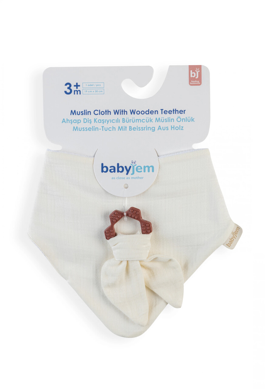 BabyJem Silikon Diş Kaşıyıcılı Müslin Önlük 736 Ekru - 1