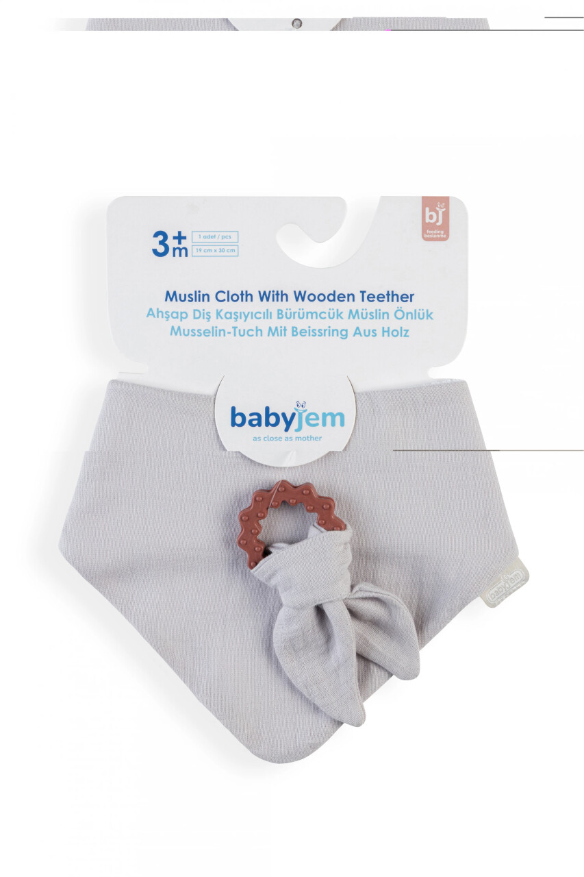 BabyJem Silikon Diş Kaşıyıcılı Müslin Önlük 736 Gri - 1