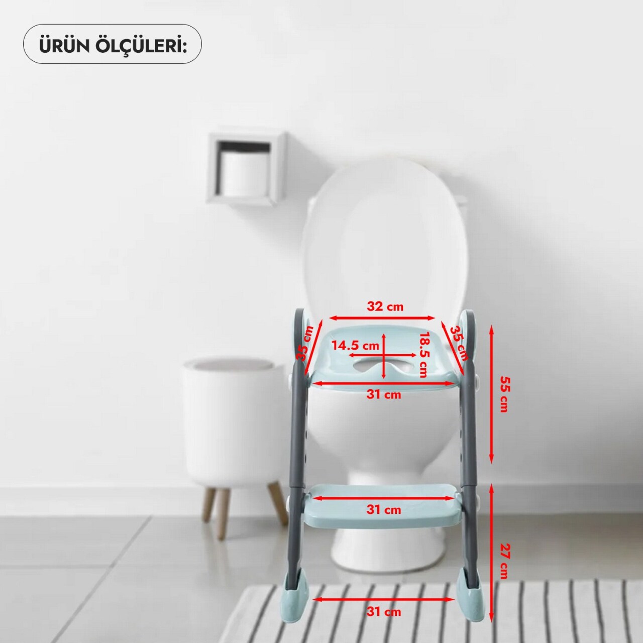 محول مرحاض بيبي جيم القابل للطي والدرج 861 أبيض - 3