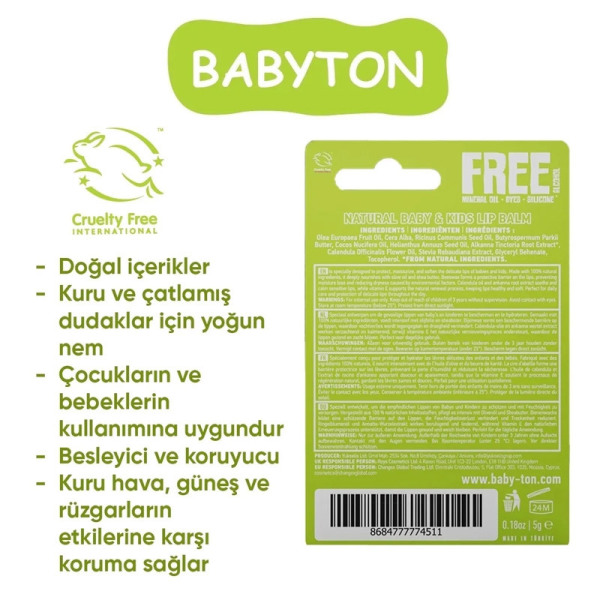 Babyton Bebek ve Çocuklar İçin Doğal Dudak Koruyucu Balm Naturel - 2