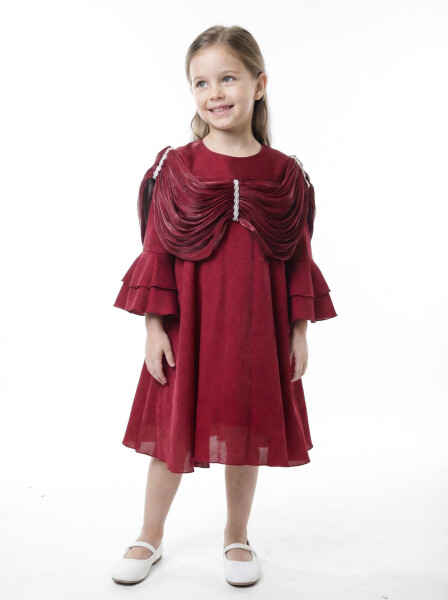 Kız Çocuk Elbise 3-10 Yaş 989 Bordo - BEBEJODI