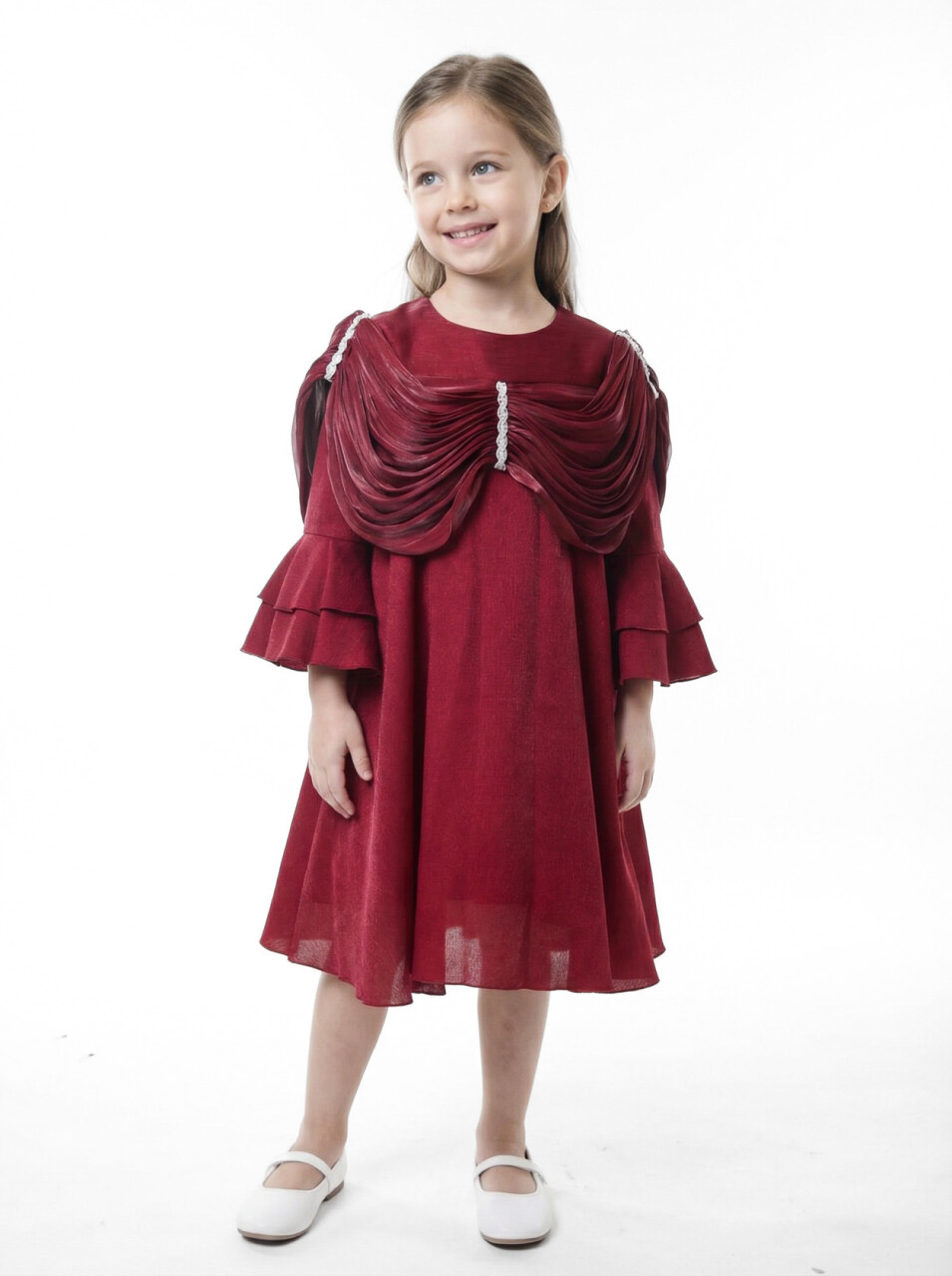 Kız Çocuk Elbise 3-10 Yaş 989 Bordo - 1