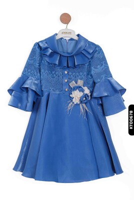 Degaje Fırfır Yakalı Fırfır Kollu Aplikeli Kız Çocuk Elbise 3-10 Yaş 903 Mint - BEBEJODI