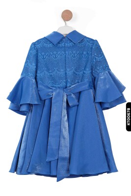 Degaje Fırfır Yakalı Fırfır Kollu Aplikeli Kız Çocuk Elbise 3-10 Yaş 903 Mint - 2