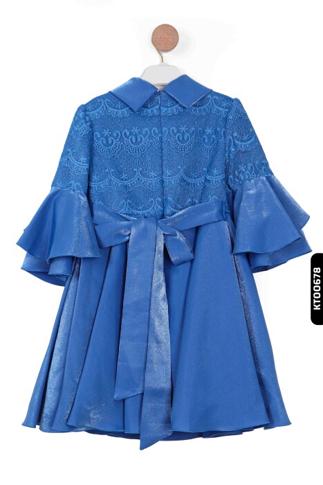 Degaje Fırfır Yakalı Fırfır Kollu Aplikeli Kız Çocuk Elbise 3-10 Yaş 903 Mint - 2