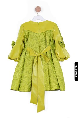 Bohçalı O Yakalı Büzgü Kollu Katlanmış Kız Çocuk Elbise 3-10 Yaş 923 Yeşil - 2