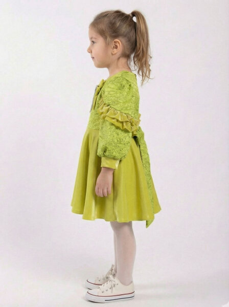 Kız Çocuk Elbise 3-7 Yaş 924 Yeşil - 2