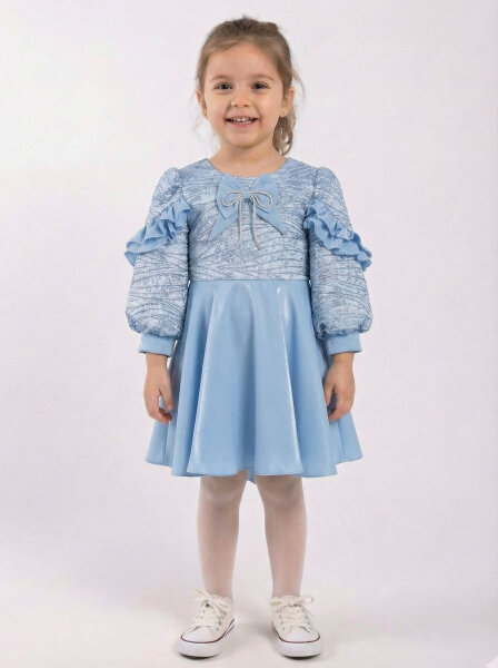 Kız Çocuk Elbise 3-7 Yaş 924 Mavi - BEBEJODI