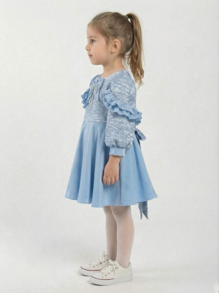 Kız Çocuk Elbise 3-7 Yaş 924 Mavi - 3