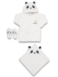 Bebitof Baby Panda Bebe Bornoz Seti 30037 Beyaz - Bebitof Baby