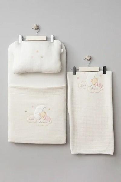 Bebitof Ay ve Ayıcık 3'lü Alt Açma Seti 50055 Ekru - Bebitof Baby