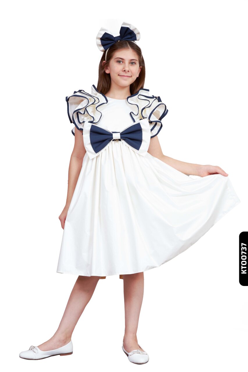 KIZ ÇOCUK ELBİSE 6-14 YAŞ 6505 Beyaz - 1