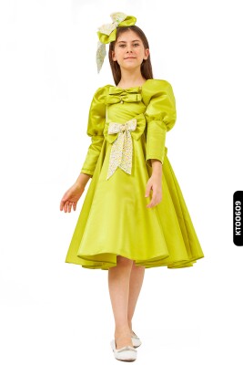 Bohçalı Balon Kollu 2'li Kız Çocuk Elbise 6-14 Yaş 6567 Yeşil - BELLADONNA