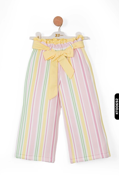 Kolsuzlu Ajurlu O Yakalı Asterlı Kız Çocuk Geniş Paçalı Alt Üst Takım 4-12 Yaş 6303 Sarı - 3