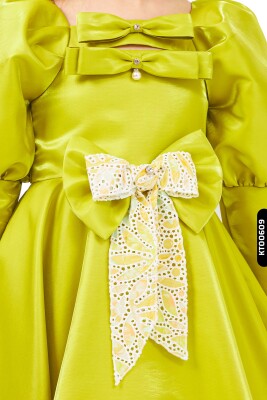 Bohçalı Balon Kollu 2'li Kız Çocuk Elbise 6-14 Yaş 6567 Yeşil - 4