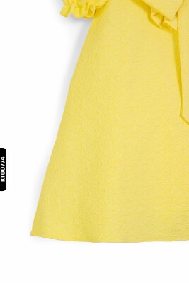 Bohçalı Büzgü yarım Kollu Fular Yakalı Merserizeli Kız Çocuk Elbise 4-12 Yaş 6636,1 Sarı - 4