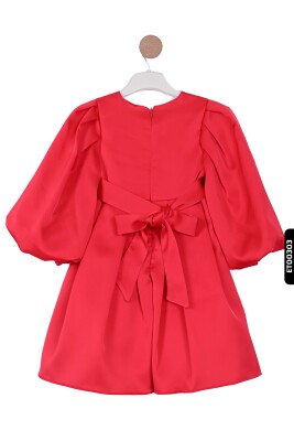 Bohçalı Büzgülü Kollu Katlanmış 2'li Kız Çocuk Elbise 4-12 Yaş 6653 Kırmızı - 4
