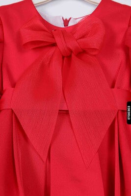 Bohçalı Büzgülü Kollu Katlanmış 2'li Kız Çocuk Elbise 4-12 Yaş 6653 Kırmızı - 5