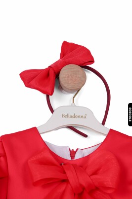 Bohçalı Büzgülü Kollu Katlanmış 2'li Kız Çocuk Elbise 4-12 Yaş 6653 Kırmızı - 6