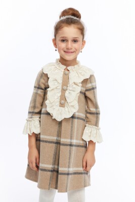 Kız Çocuk Elbise 3-7 Yaş 2631 Kahverengi - 6