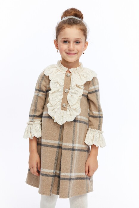 Kız Çocuk Elbise 3-7 Yaş 2631 Kahverengi - 6