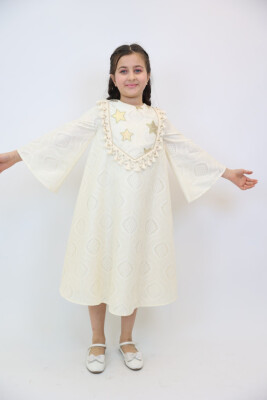 Kız Çocuk Elbise 4-14 Yaş 1201 Ekru - 2