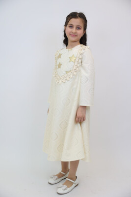 Kız Çocuk Elbise 4-14 Yaş 1201 Ekru - 3