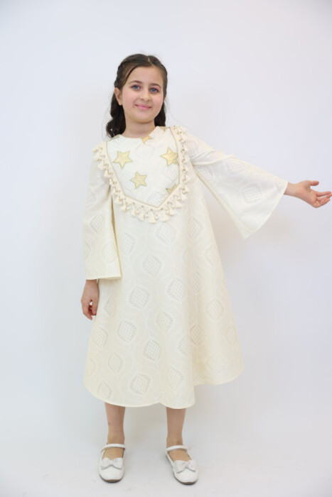 Kız Çocuk Elbise 4-14 Yaş 1201 Ekru - 6