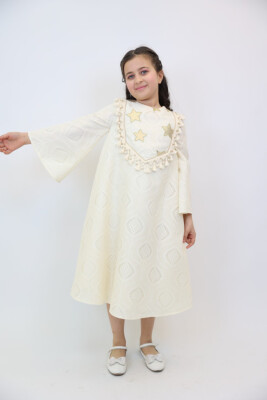 Kız Çocuk Elbise 4-14 Yaş 1201 Ekru - 7