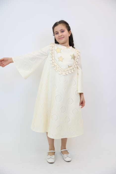 Kız Çocuk Elbise 4-14 Yaş 1201 Ekru - 7