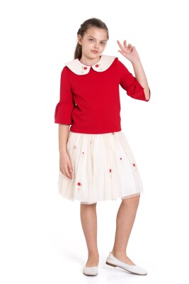 Kız Çocuk Kısa Kol Elbise 3-12 Yaş 3955-1 Kırmızı - BELLADONNA