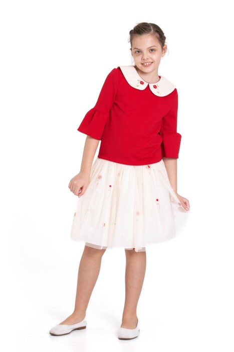 فستان بناتي بأكمام قصيرة من عمر 3 إلى 12 سنة 3955-1 - 2