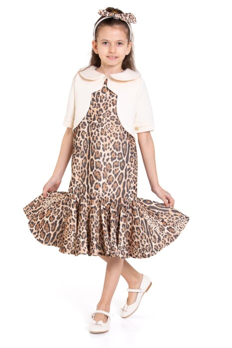 Kız Çocuk Kısa Kol Elbise 3-8 Yaş 2916-1 Kaplan - 1