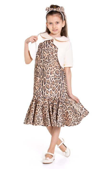 Kız Çocuk Kısa Kol Elbise 3-8 Yaş 2916-1 Kaplan - 2