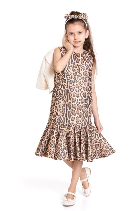 Kız Çocuk Kısa Kol Elbise 3-8 Yaş 2916-1 Kaplan - 5